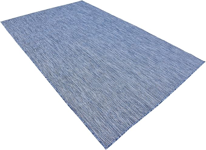 Unique Loom Collection Casual Transitional Solid Heathered Indoor/Outdoor Flatweave Area Rug (5' 3" x 8' Rectangle, Blue/Navy Blue) - Image 5