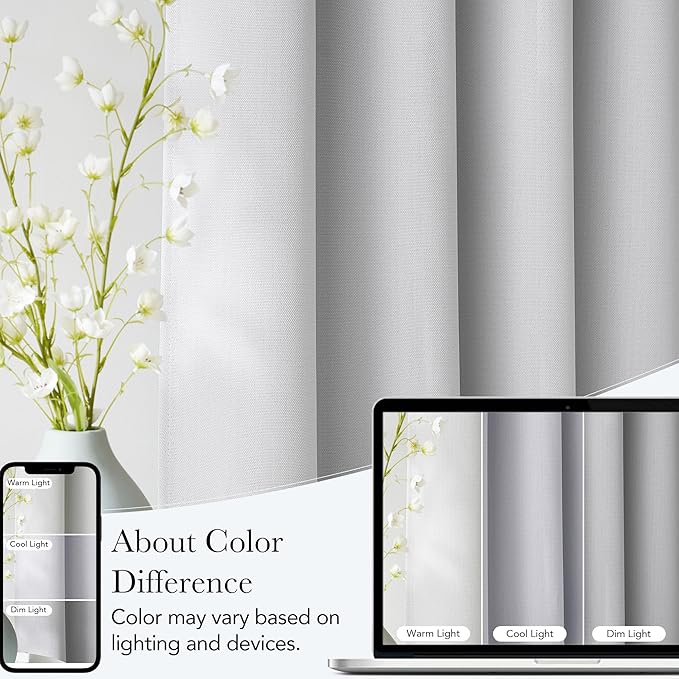 NICETOWN Greyish White Faux Linen Room Darkening Rod Pocket Curtains 63 inch Length, W42 x L63, Light Blocking Thermal Insulated Noise Reducing Drapes for Bedroom Living Room Farmhouse Decor, 2 Panels - Image 5