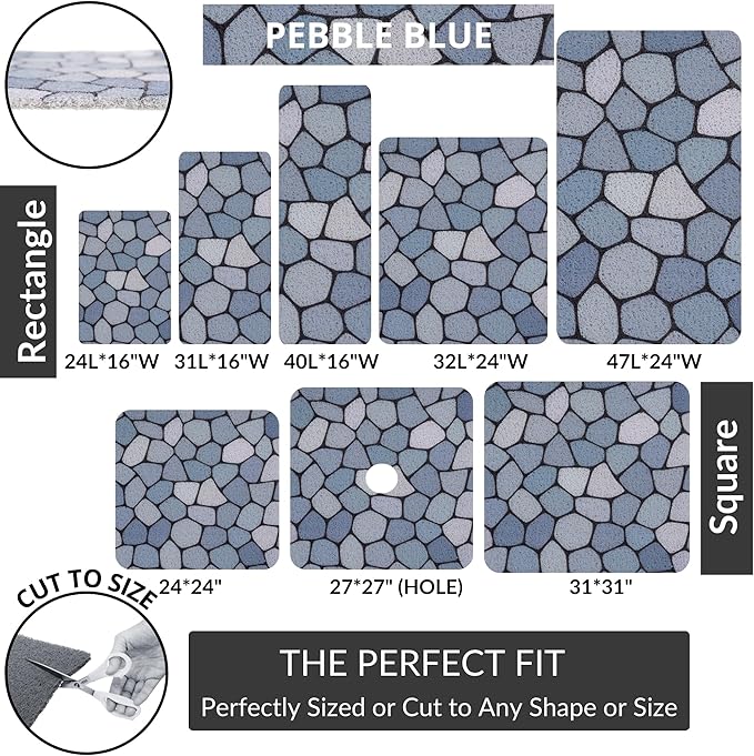 Enkosi Loofah Shower Mat Non Slip – Square Anti Slip Bath Mat for Inside Showers, Bathtub, Tub, Bathroom - Cushioned, Quick Dry PVC with Drain Holes - Secure Grip Safety Pad (Pebble Blue 24x24) - Image 6