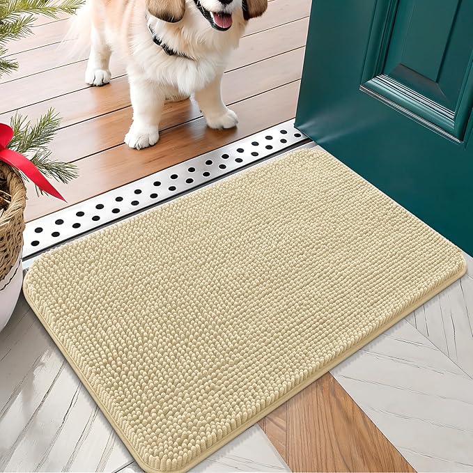 OLANLY Dog Door Mat for Muddy Paws 24x16, Absorbs Moisture and Dirt, Absorbent Non-Slip Washable Doormat, Quick Dry Chenille Mud Mat for Dogs, Entry Indoor Entryway Carpet for Inside Floor, Sand by OLANLY