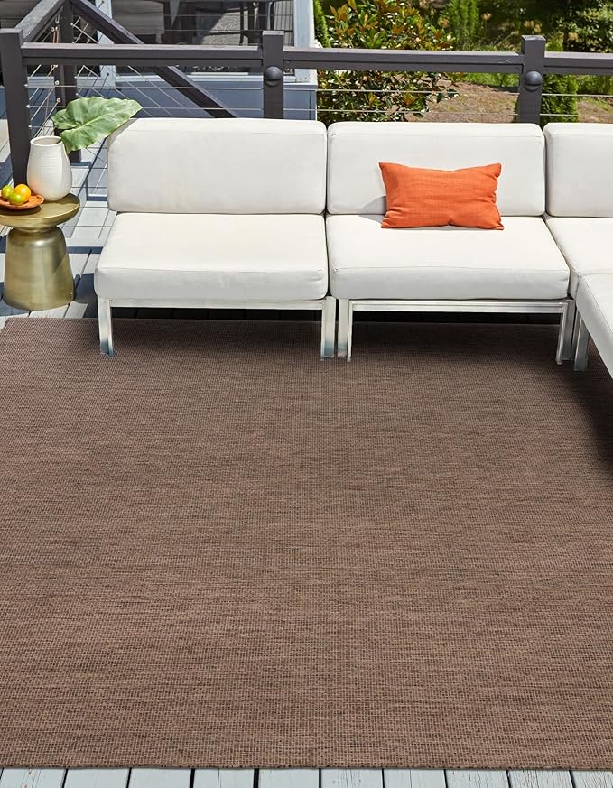 Unique Loom Collection Casual Transitional Solid Heathered Indoor/Outdoor Flatweave Area Rug (13' Square, Light Brown/Ivory) - Image 4