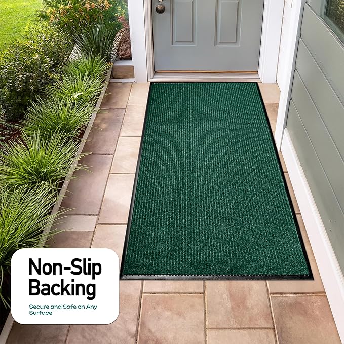 Durable Rubber Door Mat - Heavy Duty, Indoor/Outdoor, Easy Clean, Waterproof, Low-Profile Mat for Entry, Patio, Garage - Stylish (Green, 10' x 4' (Mud Trapper)) - Image 6
