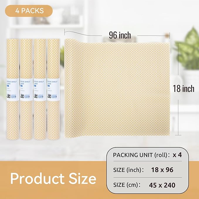 FIFTY FEET 18"x96" Non-Adhesive Shelf Liner for Kitchen Cabinets and Drawers, Washable Non-Slip PVC Cabinet Liner (Yellow Circle)(4 Roll) - Image 5