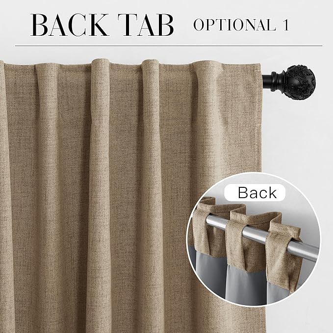 RYB HOME Burlap 100% Blackout Linen Curtains for Bedroom 52 Width 120 Long, Thich Elegant Extra Long Drapes for Modern/Vintage/Farmhouse Home Decor, Thermal Insulated Window Treatment, 2 Panels - Image 8