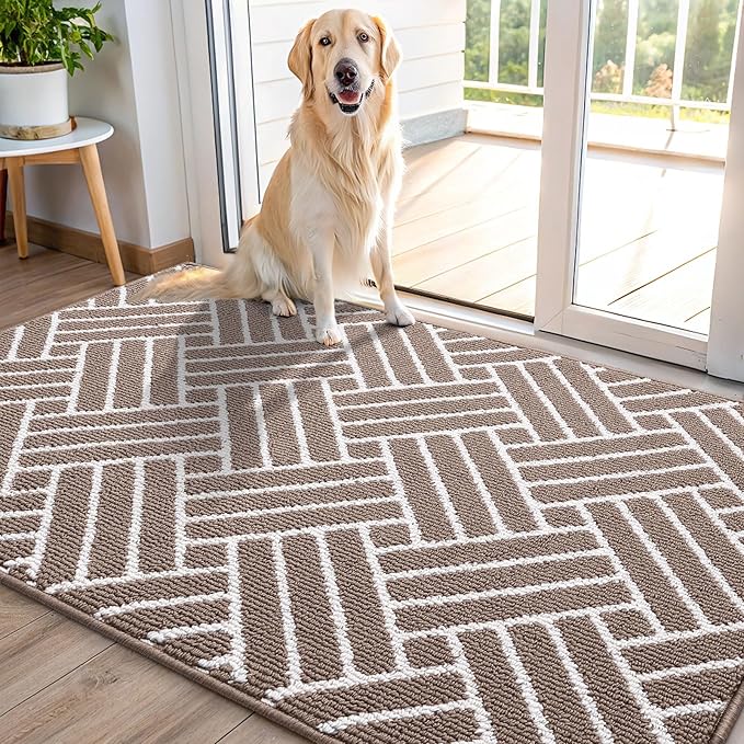 OLANLY Indoor Door Mat, 48x32 Inch, Dirt Resistant and Absorbent, Non-Slip Rubber Backing Floor Mats, Easy Clean Low-Profile Doormat for Entryway, Front Door, and Inside Entrance, Brown by OLANLY