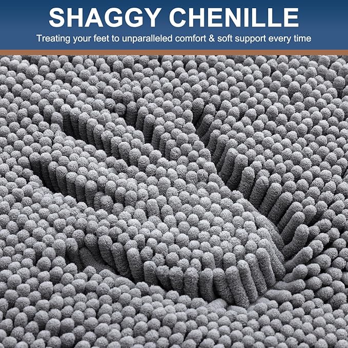 Smiry Luxury Chenille Round 24''x24'', Extra Soft and Absorbent Shaggy Bathroom Mat Rugs, Machine Washable, Non-Slip Plush Carpet for Tub, Shower, and Bath Room, Grey - Image 3