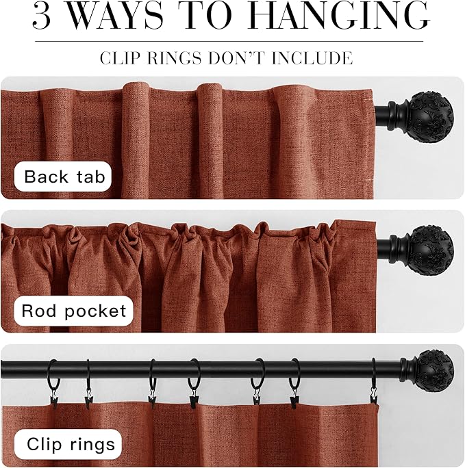 RYB HOME 100% Blackout Linen Textured Curtains 108 inches Long, Insulating Privacy Energy Saving for Bedroom Living Room Window Office Theater Patio Door, W 52 x L 108 in, Terracotta, 2 Panels - Image 7