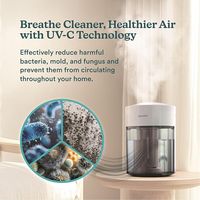 HoMedics Humidifiers for Bedroom, Home, Nursery, Office and Plants. Total Comfort UV-C Ultrasonic Humidifier, Leak Resistant Design, 0.97 Gallon Tank, 35 Hour Run Time, Quiet, Cool Mist, Night Light - Image 8