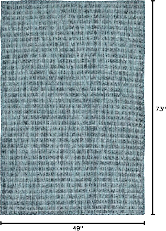 Unique Loom Collection Casual Transitional Solid Heathered Indoor/Outdoor Flatweave Area Rug (4' 1" x 6' 1" Rectangle, Teal/Navy Blue) - Image 3