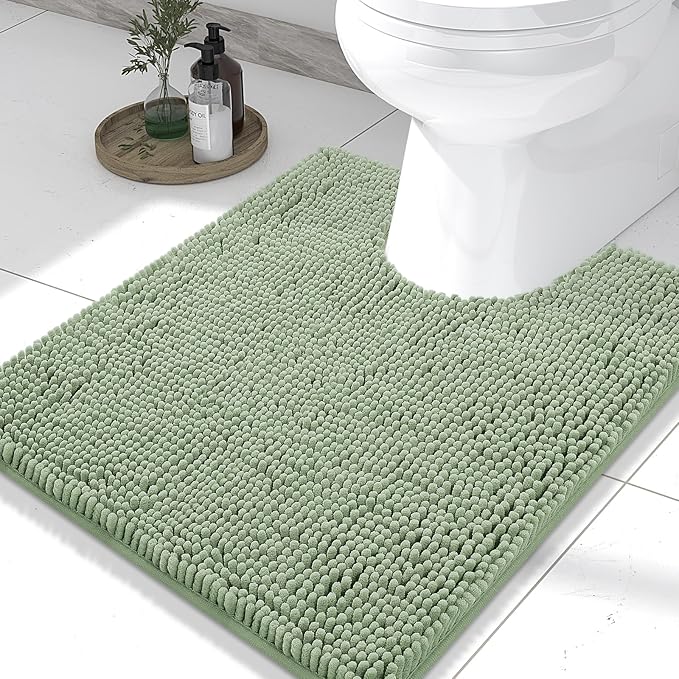 Smiry Luxury Chenille Toilet Rugs U-Shaped 24x20, Soft Absorbent Non-Slip Contour Bathroom Rugs for Toilet, Machine Washable Contoured Bath Mats, Sage Green by Smiry