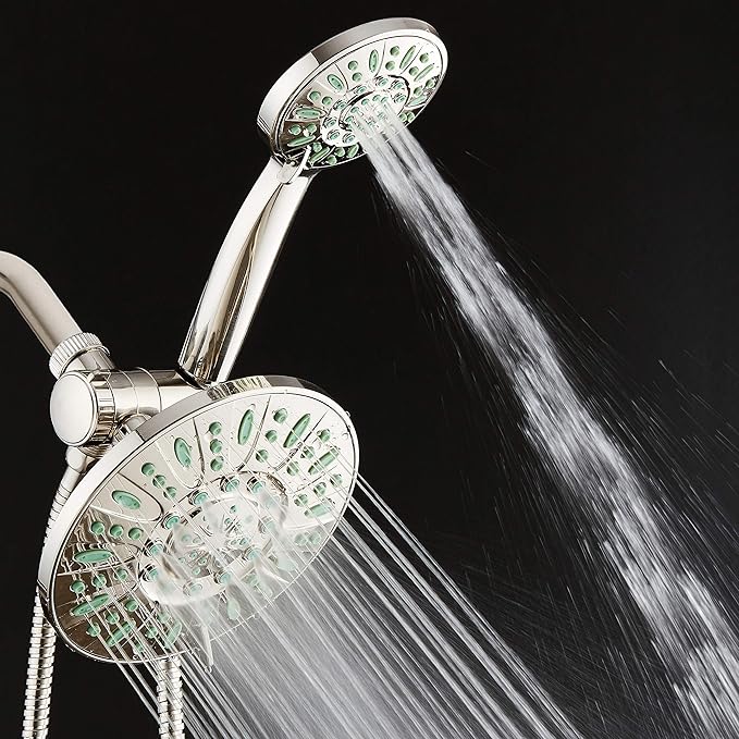AquaDance Antimicrobial/Anti-Clog High-Pressure 30-setting Rainfall Shower Combo, Microban Nozzle Protection from Growth of Mold, Mildew & Bacteria, Brushed Nickel Finish/Coral Green Jets - Image 5