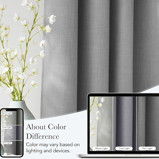 NICETOWN Light Grey Faux Linen Room Darkening Rod Pocket Curtains 63 inch Length, W42 x L63, Light Blocking Thermal Insulated Noise Reducing Drapes for Bedroom Living Room Farmhouse Decor, 2 Panels - Image 5