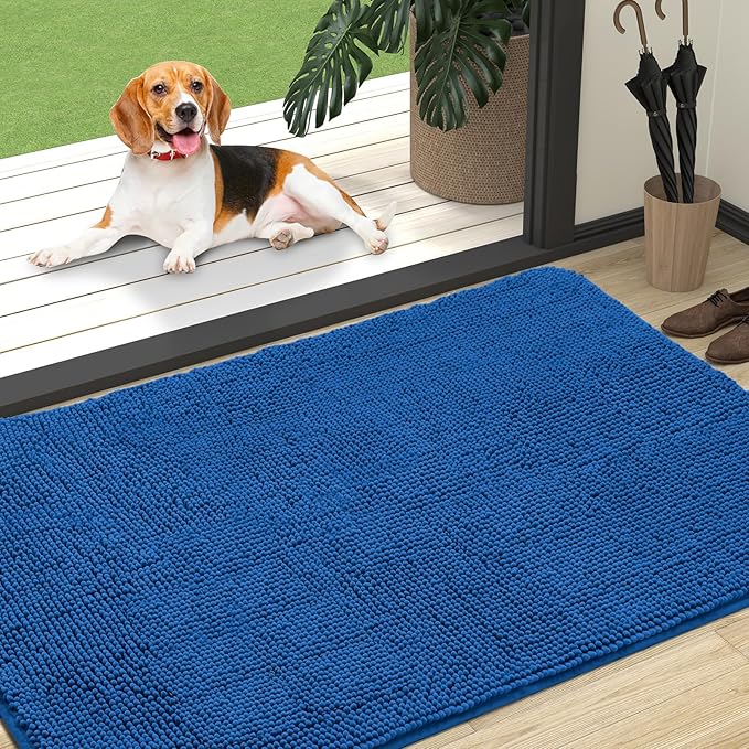 OLANLY Dog Door Mat for Muddy Paws 47x32, Absorbs Moisture and Dirt, Absorbent Non-Slip Washable Doormat, Quick Dry Chenille Mud Mat, Entry Indoor Entryway Carpet for Inside Floor, Deep Navy Blue by OLANLY