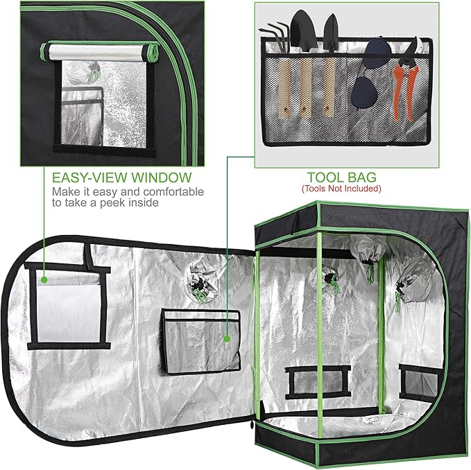 JungleA 2x2 Small Grow Tent, High Reflective Mylar Hydroponic Growing System, 24" x 24" x 36" Indoor Growing Tent Greenhouse Box Kit w/Window & Tray, Home Plant Farmer Flower, Mushroom, Veg Grow Box - Image 3