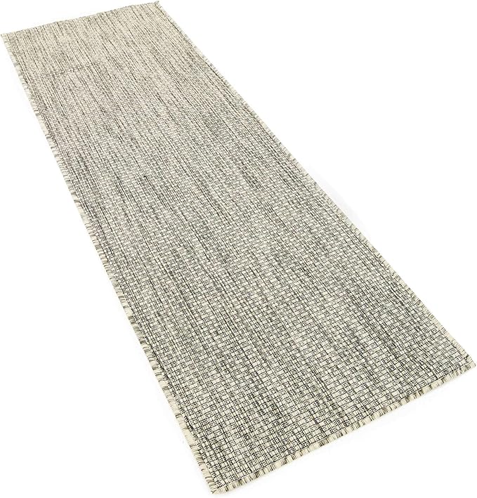 Unique Loom Collection Casual Transitional Solid Heathered Indoor/Outdoor Flatweave Area Rug (2' x 6' 1" Runner, Light Gray/Ivory) - Image 5