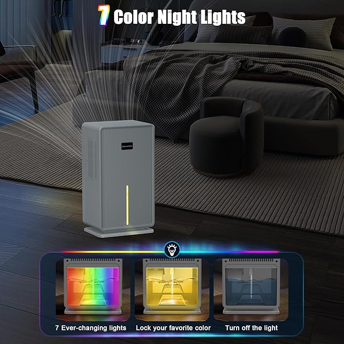 Dehumidifiers for Home, Upgraded 101OZ Dehumidifier (800 sq.ft), Quiet Dehumidifier for Basement, Bedroom, Bathroom, RV, Closet with Auto-off, Sleep Mode, 7 Colorful LED Light, Small Portable, White - Image 6