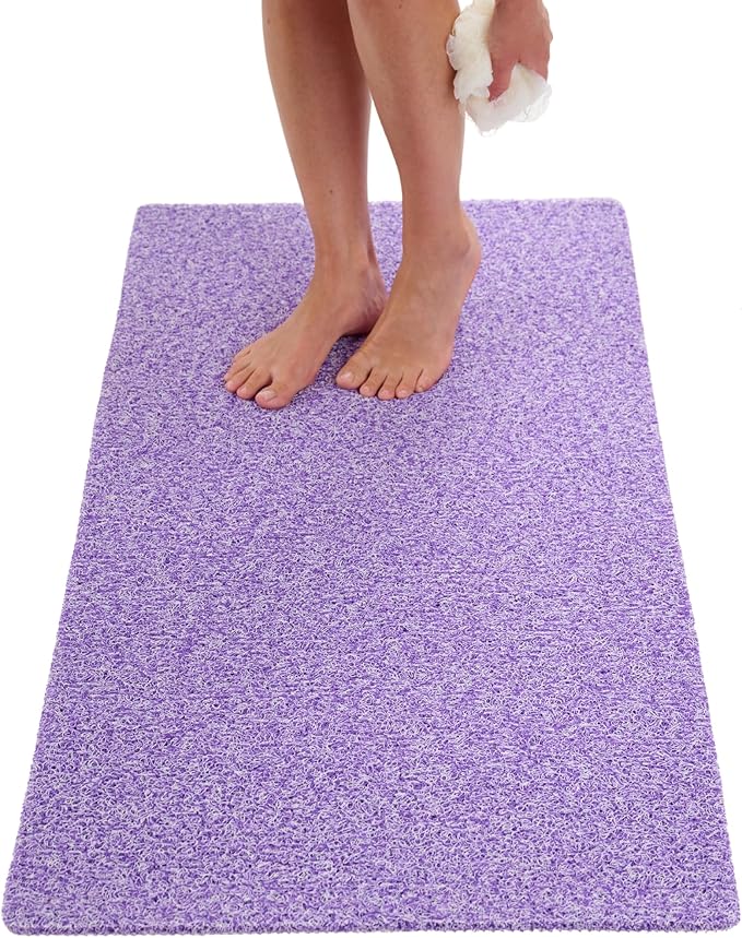 Soft Shower Mat Non Slip - PVC Loofah Inside or Outside Showers, Bathtubs, Bathrooms, and Wet Areas - Safe for Textured Tiled and Smooth Floor - No Suction Cups Secure Anti Slip (Purple Mix 24 x 47) by ENKOSI