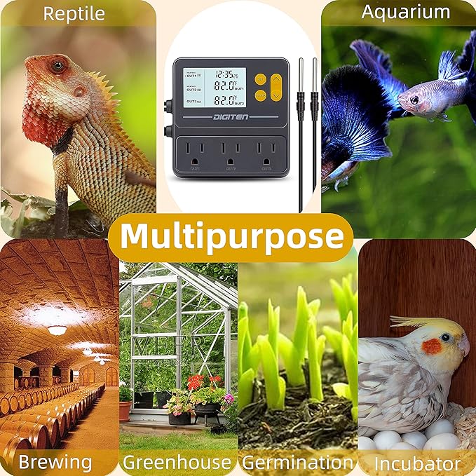 Reptile Temperature Controller, 3 Outlet Timer Thermostat for Grow Tent, Incubation, Snakes, Fish Tank, Heater, humidifiers, Ball Pythons, Bearded Dragon Tank - Image 6