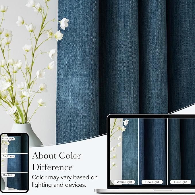 NICETOWN Stone Blue Faux Linen Room Darkening Rod Pocket Curtains 63 inch Length, W42 x L63, Light Blocking Thermal Insulated Noise Reducing Drapes for Bedroom Living Room Farmhouse Decor, 2 Panels - Image 5