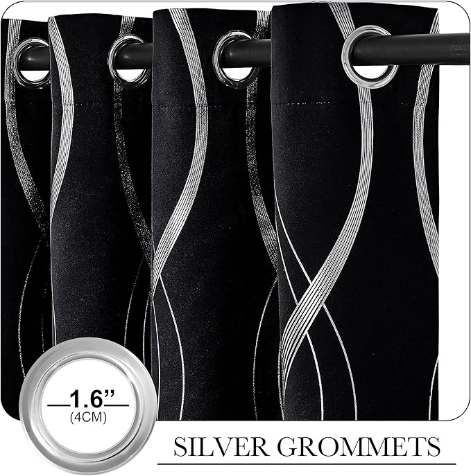 NICETOWN Black Out Curtains 120 inch Long 2 Panels Burg, 52x120 Extra Long Blackout Drapes for Living Room Office Window, Foil Printed Wave Lines Energy Saving Thermal Insulated Draperies for Bedroom - Image 3