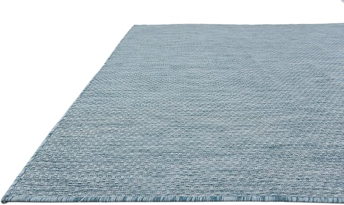 Unique Loom Collection Casual Transitional Solid Heathered Indoor/Outdoor Flatweave Area Rug (8' x 11' 4" Rectangle, Aquamarine/Ivory) - Image 7