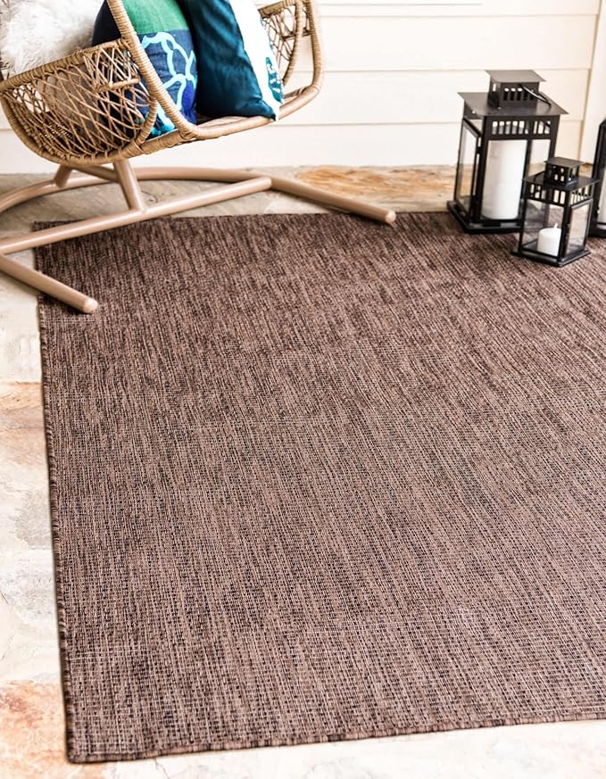 Unique Loom Collection Casual Transitional Solid Heathered Indoor/Outdoor Flatweave Area Rug (6' 1" x 9' Rectangle, Light Brown/Ivory) by UniqueLoom