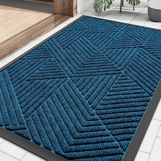 Smiry Front Door Mat Outside Entrance, Heavy Duty Sturdy Natural Rubber Doormat, Trap Dirt and Moisture, Easy Clean Low Profile Welcome Floor Mats for Indoor Outdoor Entry, 35X23 Inch, Mixed Blue by Smiry
