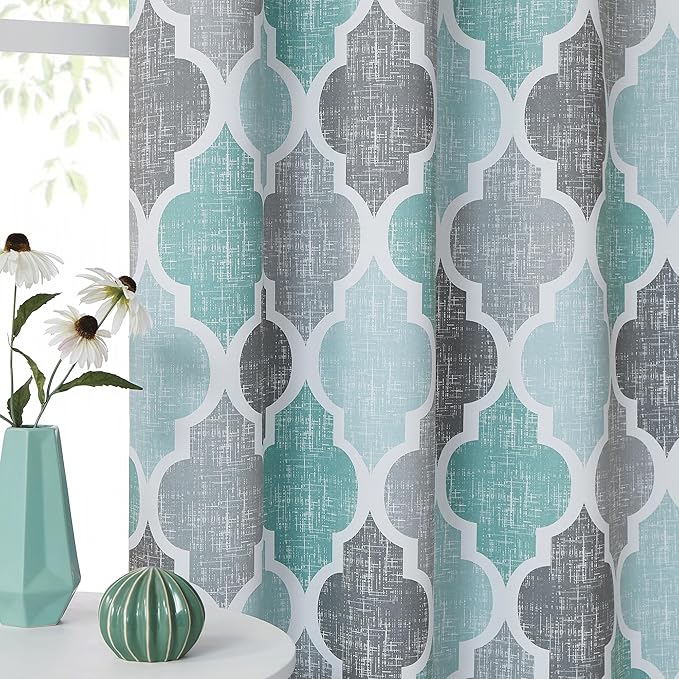 Beauoop 100% Blackout Curtains 54 Inches Long 2 Panels for Bedroom Living Room Aqua Grey Moroccan Geo Room Darkening Thermal Insulated Soundproof Grommet Top Window Treatments Drapes, 50x54 Set of 2 - Image 6