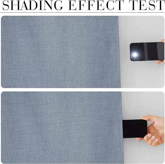 RYB HOME Linen Texture Curtains for Bedroom, 100% Blackout Thermal Insulated Curtains, Rod Pocket&Back Tab Room Darkening Drapes Luxury Decor for Living Room Nursery, W52xL96, 2 Panels, Smoky Blue - Image 3