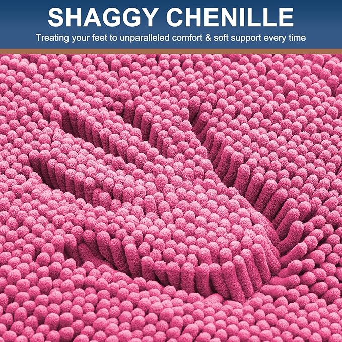 Smiry Luxury Chenille Toilet Rugs U-Shaped 24x20, Soft Absorbent Non-Slip Contour Bathroom Rugs for Toilet, Machine Washable Contoured Bath Mats, Hot Pink - Image 3