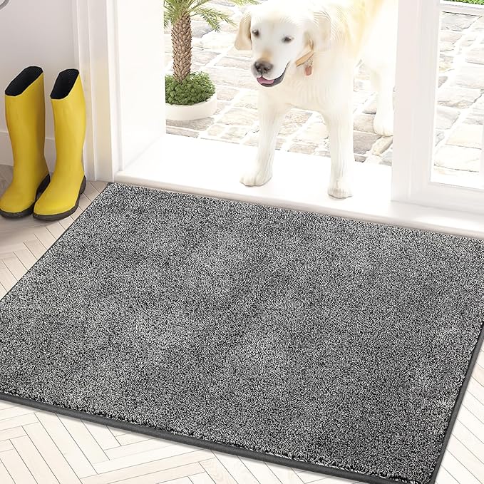 PURRUGS Dirt Trapping Door Mat 24" x 35.5", Non-Slip Machine Washable Entryway Rug, Dog Doormat, Indoor Front Door Mat, Super Absorbent Entry Rug for Muddy Shoes & Paws, Light Grey-Dark Grey by PURRUGS