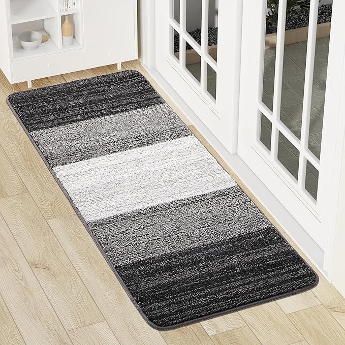 Smiry Dog Door Mat for Muddy Paws, Absorbs Moisture and Dirt, Low-Profile Entryway Mat with Non-Slip Backing, Entry Indoor Outdoor Doormat for Inside Floor (59x24 Inches, Grey, Striped) by Smiry