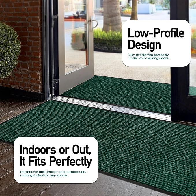 Durable Rubber Door Mat - Heavy Duty, Indoor/Outdoor, Easy Clean, Waterproof, Low-Profile Mat for Entry, Patio, Garage - Stylish (Green, 16' x 3' (Mud Trapper)) - Image 5