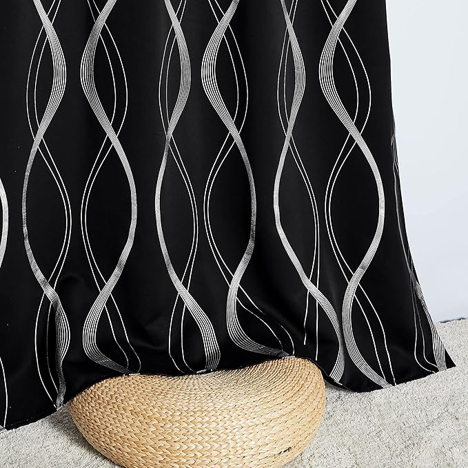 NICETOWN Black Out Curtains 120 inch Long 2 Panels Burg, 52x120 Extra Long Blackout Drapes for Living Room Office Window, Foil Printed Wave Lines Energy Saving Thermal Insulated Draperies for Bedroom - Image 5