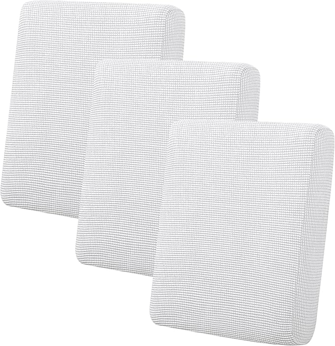 Easy-Going Stretch Individual Chair Couch Cushion Cover Sofa Cushion Furniture Protector Sofa slipcover Soft Flexibility with Elastic Bottom (3-Piece Sofa Cushion Cover, Snow White) by Easy-Going