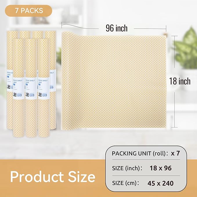 FIFTY FEET 18"x96" Non-Adhesive Shelf Liner for Kitchen Cabinets and Drawers, Washable Non-Slip PVC Cabinet Liner (Yellow Circle)(7 Roll) - Image 5