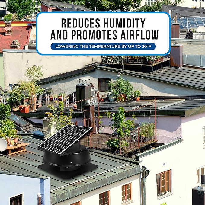 Solar Attic Fan, 40 W, 1600 CFM Large Air Flow Solar Roof Vent Fan, Low Noise and Weatherproof with 110V Smart Adapter, Ideal for Home, Greenhouse, Garage, Shop, RV, Workshop etc. - Image 6