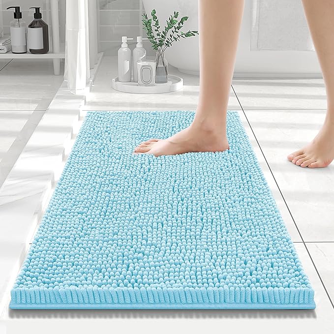 Smiry Luxury Chenille Bathroom Rugs 24x16, Extra Soft and Absorbent Shaggy Bath Mat, Machine Washable, Non-Slip Plush Carpet Runner for Tub, Shower, and Floor, Home Decor Accessories, Sky Blue by Smiry