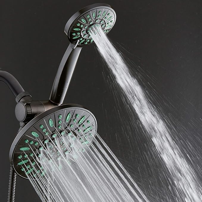 AquaDance Antimicrobial/Anti-Clog High-Pressure 30-setting Rainfall Shower Combo, Microban Nozzle Protection from Growth of Mold, Mildew & Bacteria, Oil-Rubbed Bronze Finish/Coral Green Jets - Image 5