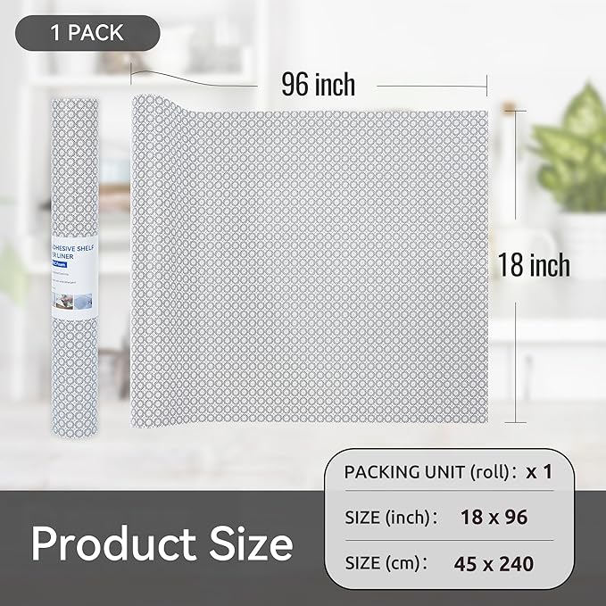 FIFTY FEET 18"x96" Non-Adhesive Shelf Liner for Kitchen Cabinets and Drawers, Washable Non-Slip PVC Cabinet Liner (Black Circle)(1 Roll) - Image 5
