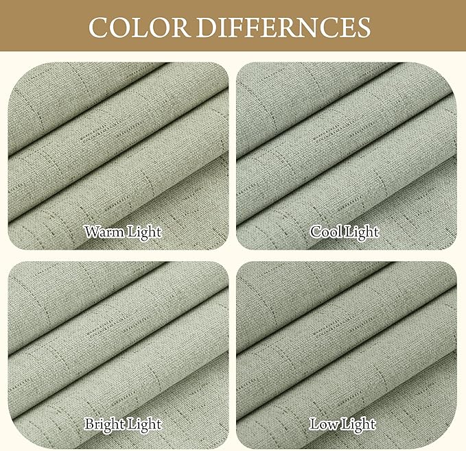 RYB HOME 100% Blackout Sage Green Linen Curtains, Light & Heat Blocking Thermal Privacy Protection Neutral Window Drapes for Living Room Bedroom, 52" W x 96" L, 2 Panels Set - Image 5