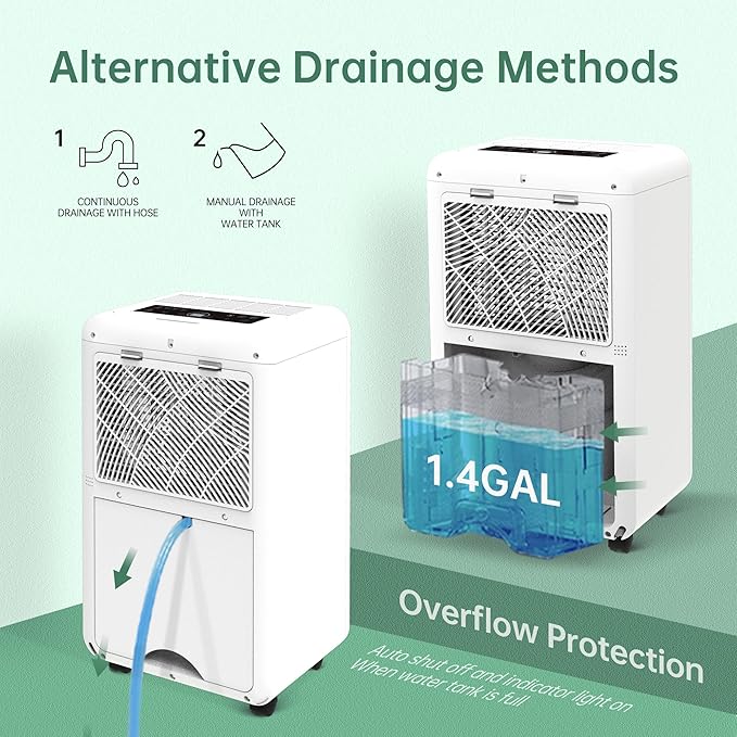 HUMSURE 4500 Sq. Ft 80 Pints Dehumidifier for Basement and Home, Bathroom, Bedroom, Equipped With Drainage Hose, Automatic Defrosting, 24-Hour Timer Function - Image 7
