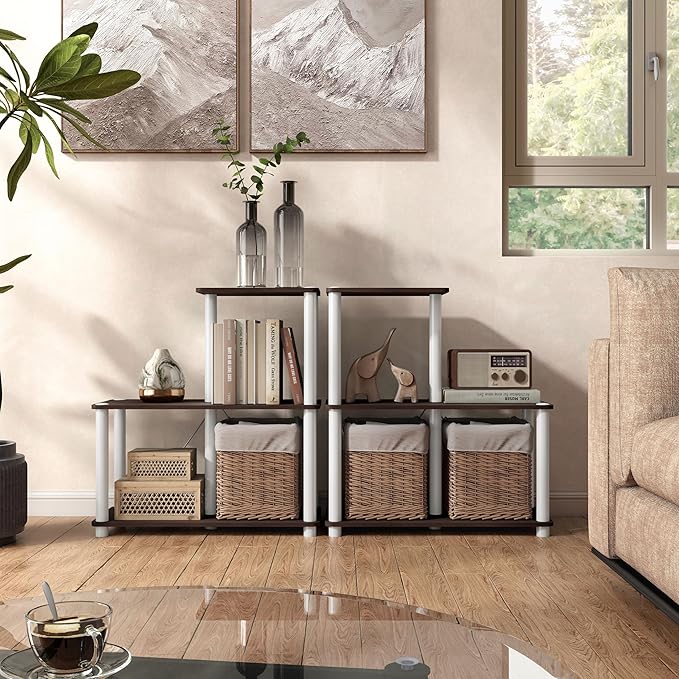 Homes: Inside + Out Apexa Modern 3-Cube Ladder Shelving Units, Collectibles Display Shelves, Easy Assembly Standing Shelf, Home Storage Organizer for Living Room, Bedroom, Office, Espresso - Image 2