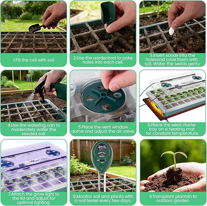 2 Pack 80 Cells Seed Starter Tray with Grow Light & Heat Mat, Plant Seed Starter Kit with Humidity Domes, Automatic Timer, and Adjustable Brightness for Indoor Greenhouse Gardening - Image 8