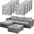8PCS Waterproof Patio Sofa Covers with Elastic Floral Printed Stretch Outdoor Cushion Seat Covers Set of 8 Wicker Chair Washable Replacement(Grey,Cushions Not Included) by CALBODE