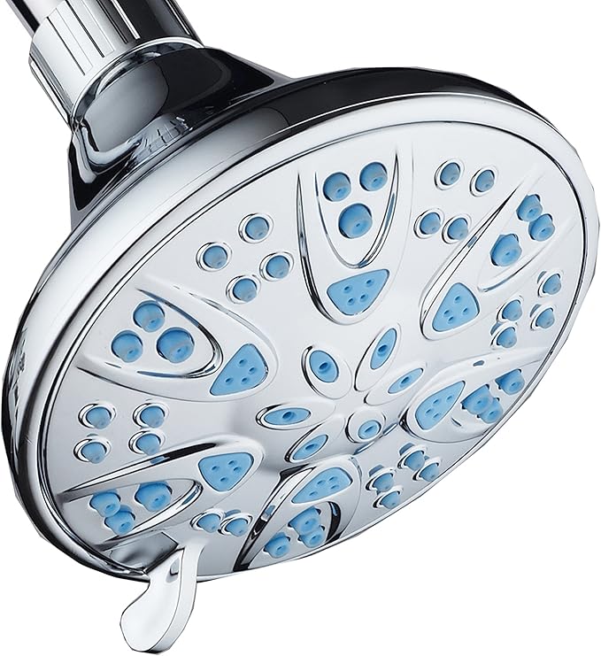 AquaDance Antimicrobial – Anti-Clog High-Pressure 6-Setting Head with Microban Nozzle Protection from Growth of Mold, Mildew & Bacteria for Stronger Shower 4", Aqua Blue Jets – 1.8 GPM by AquaDance