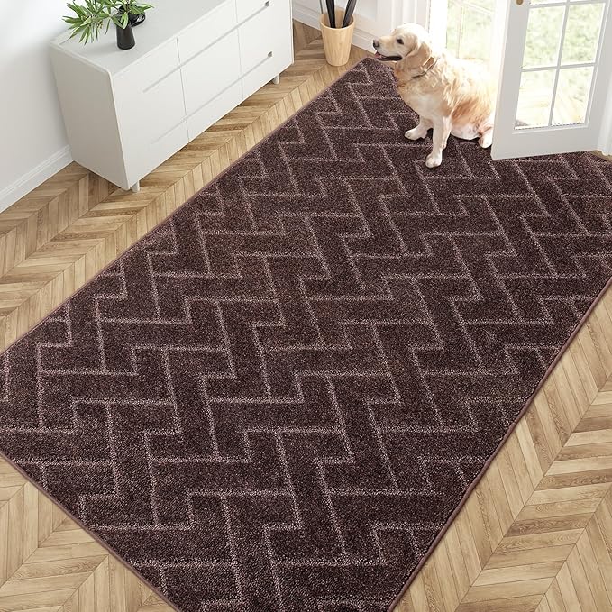 PURRUGS Easy Care Area Rug 4.5ft x 7ft, Non-Slip Machine Washable Entry Rug, Dog Door Mat, Stain Resistant Accent Rug for Hallway, Bedroom, Living Room and Mudroom, Brown by PURRUGS