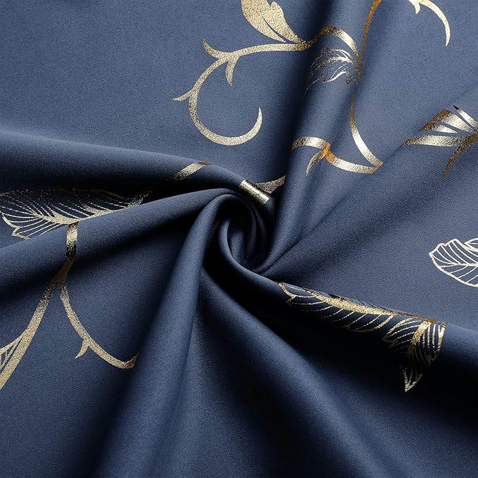 BUHUA Blackout Curtains Gold Foil Print Flower Vine Grommet Drapes, Room Darkening Thermal Insulated Curtains, Noise Reducing Blackout Curtain for Bedroom, Navy Blue, 38Wx84L, 2 Panels - Image 4
