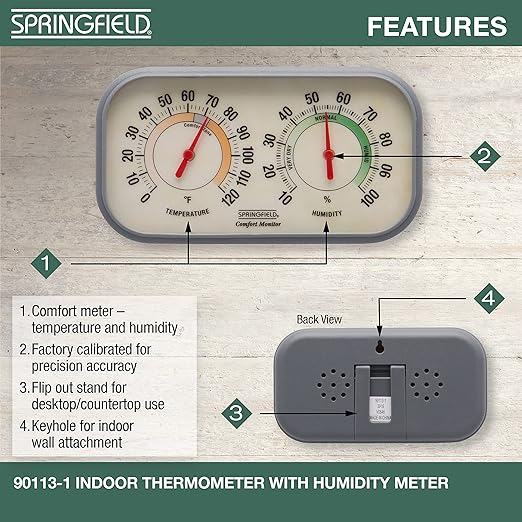 Springfield Color Track Humidity Meter and Indoor Thermometer, Analog Weather Station for the Bedroom, Nursery, Storage, and Inside the Home - Image 2