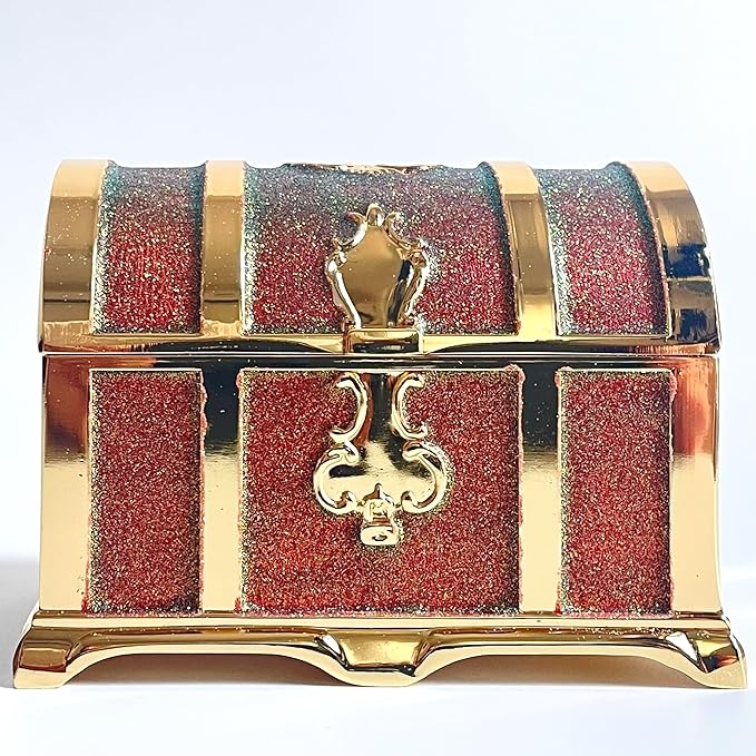 Retro Jewelry Box Arched Vintage Rectangular Metal Chest Necklace Ring Earrings Storage Case for Women Girls (Golden Starlight Red, M) - Image 4